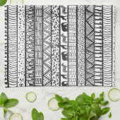 白黒族アフリカ模様 キッチンタオル (折り畳み)