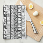 白黒族アフリカ模様 キッチンタオル (四つ折り)