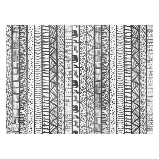 白黒族アフリカ模様 テーブルクロス (正面(横))