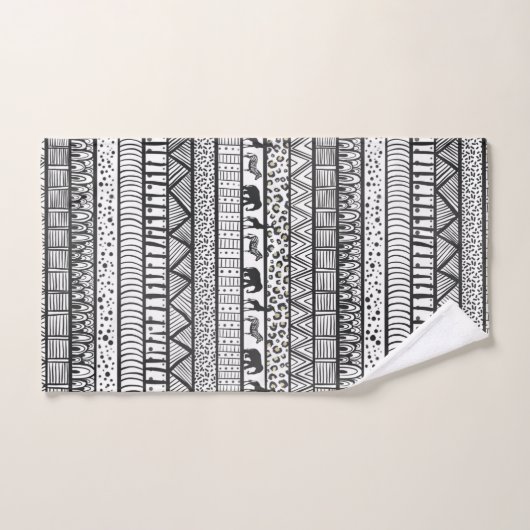 白黒族アフリカ模様 バスタオルセット (ハンドタオル)