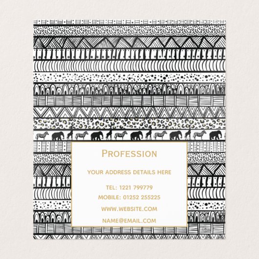 白黒族アフリカ模様 名刺 (内部フラット)