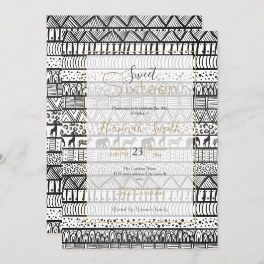 白黒族アフリカ模様 招待状 (正面/裏面)