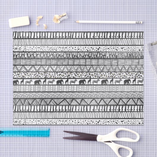 白黒族アフリカ模様 薄葉紙 (クラフト)