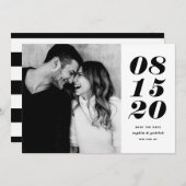 白黒日モダン付き日はっきりした付タイポグラフィ写真 セーブザデート (正面/裏面)