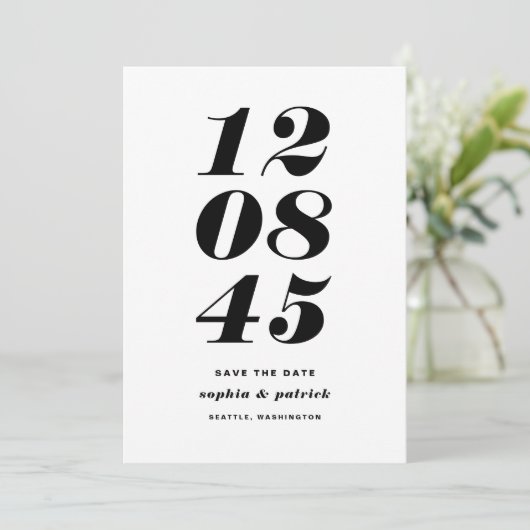 白黒日モダン付はっきりしたタイポグラフィ セーブザデート (スタンド正面)