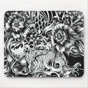 白黒日本のなコイの入れ墨art. マウスパッド