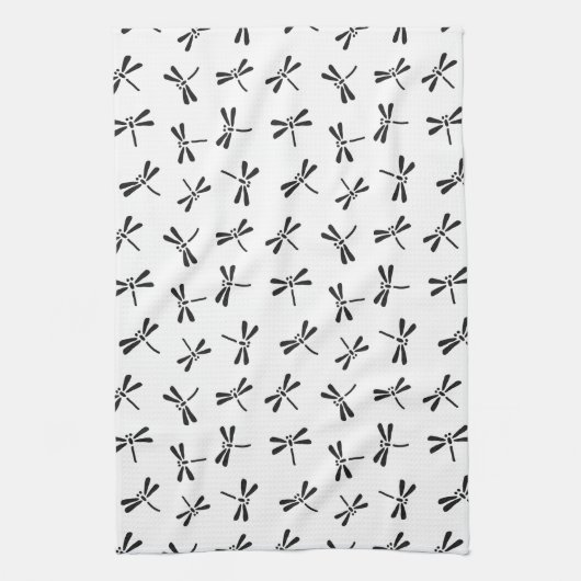 白黒日本のなトンボパターン キッチンタオル (縦)