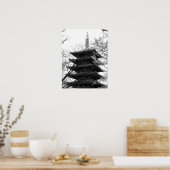 白黒日本の塔 ポスター (キッチン)