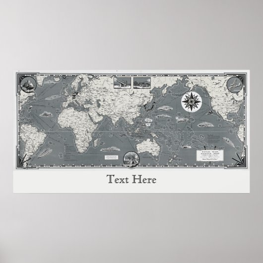 白黒旧世界地図Total War Battle Map ポスター (正面)