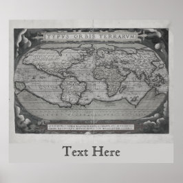 白黒旧世界地図Typeus Orbis Terrarum ポスター