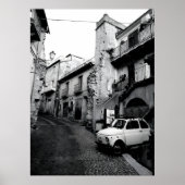 白黒旧市街イタリアンヴィンテージカー ポスター (正面)