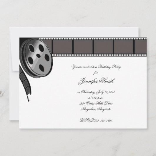 白黒映画のフィルムリールパーティ招待状 招待状 (正面)