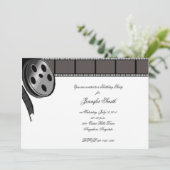 白黒映画のフィルムリールパーティ招待状 招待状 (スタンド正面)