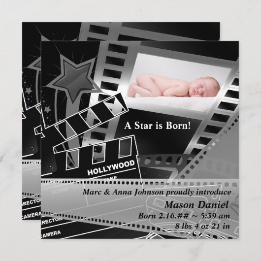 白黒映画スター生まれが誕生発表 案内状 (正面/裏面)