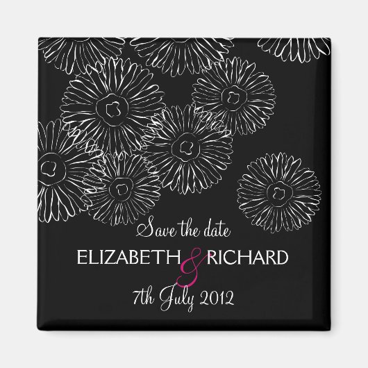 白黒春の花「日付の保存」 マグネット (正面)