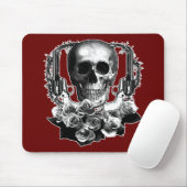 白黒暗いスカルの銃およびバラ マウスパッド (マウス)