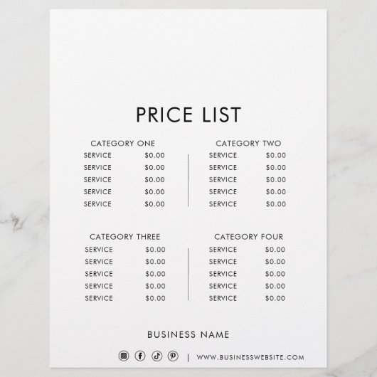 白黒最小フォーマル価格表 (正面)