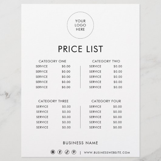 白黒最小フォーマル価格表 (正面)