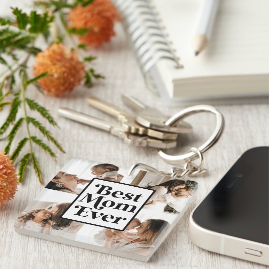 白黒最高のママエバカスタム写真 キーホルダー (正面右)