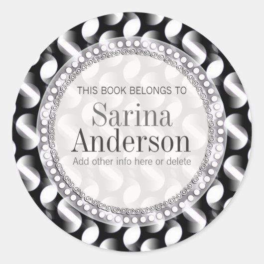 白黒月波パターンギフトブックラベル ラウンドシール (正面)