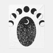 白黒月相の花 フリースブランケット (正面)