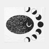 白黒月相の花 フリースブランケット (正面(横))