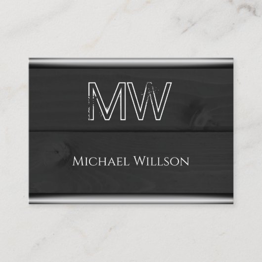 白黒木木目木板モノグラム 名刺 (正面)