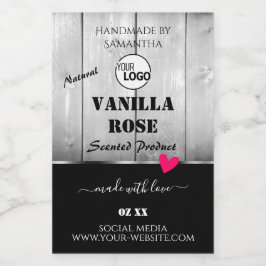 白黒木目製品ラベルハートロゴ フードラベル