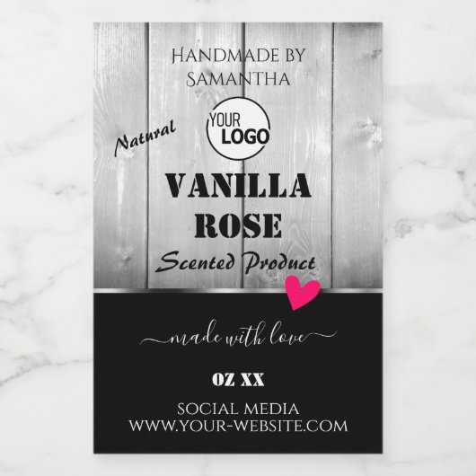 白黒木目製品ラベルハートロゴ フードラベル (シングルラベル)