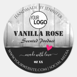 白黒木目製品ラベルハートロゴ ラウンドシール