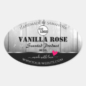 白黒木目製品ラベルハートロゴ 楕円形シール (正面)