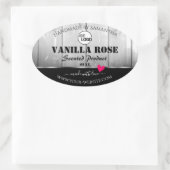 白黒木目製品ラベルハートロゴ 楕円形シール (バッグ)