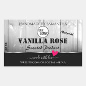 白黒木目製品ラベルハートロゴ 長方形シール (正面)