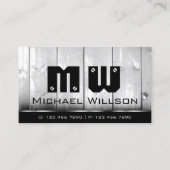 白黒木製ボードウッドグレインルックモノグラム 名刺 (正面)