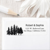白黒松の木冬の結婚式のリターン ラベル (インサイチュ)
