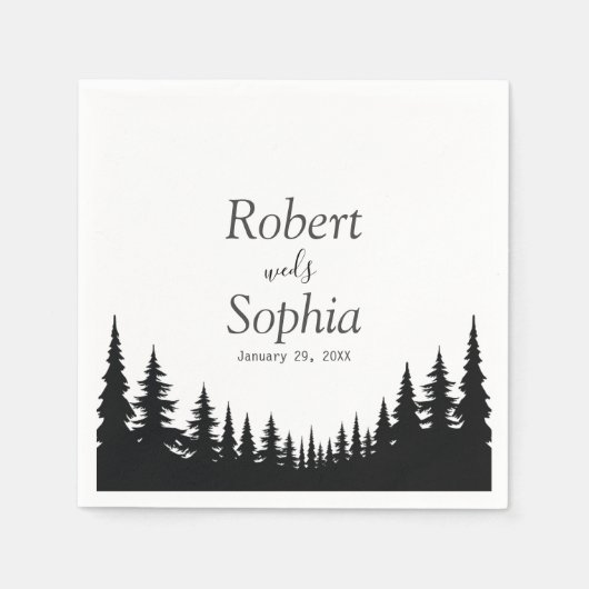 白黒松冬の結婚式 スタンダードカクテルナプキン (正面)