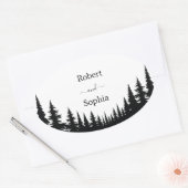 白黒松冬の結婚式 楕円形シール (封筒)