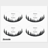 白黒松冬の結婚式 楕円形シール (シート)