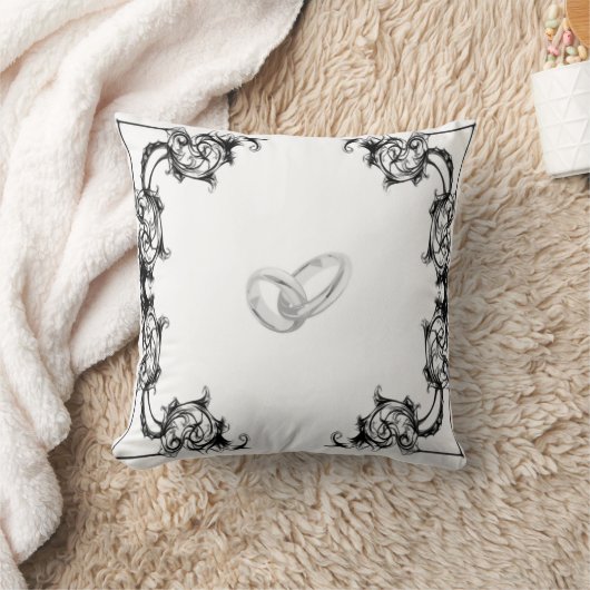 白黒枕結婚式で指輪を運んで来る人のヴィンテージの花柄 クッション (ブランケット)