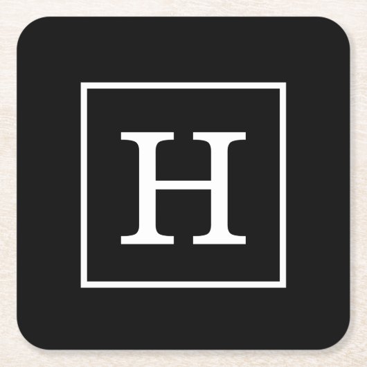 白黒枠イニシャルモノグラム スクエアペーパーコースター (正面)