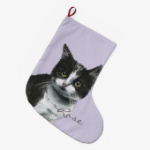 白黒柔らかい猫のスケッチ ラージクリスマスストッキング (正面 (吊り時))