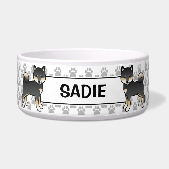 白黒柴犬かわいい犬とペットの名前 ボウル (正面)