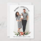 白黒格子写真アーチポインセチアのクリスマス シーズンカード (正面)