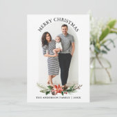 白黒格子写真アーチポインセチアのクリスマス シーズンカード (スタンド正面)