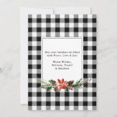 白黒格子写真アーチポインセチアのクリスマス シーズンカード (裏面)