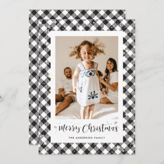 白黒格子写真メリークリスマスカード シーズンカード (正面/裏面)