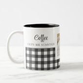 白黒格子模様の犬の写真 ツートーンマグカップ (左)