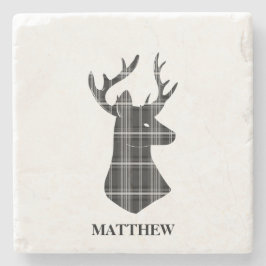 白黒格子縞の雄鹿の頭部 ストーンコースター