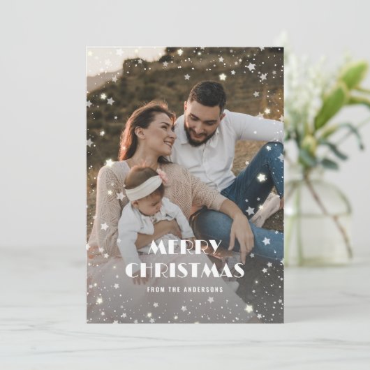 白黒格子雪の写真メリークリスマス シーズンカード (スタンド正面)