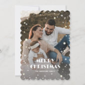 白黒格子雪スターフォトメリークリスマス シーズンカード (正面)
